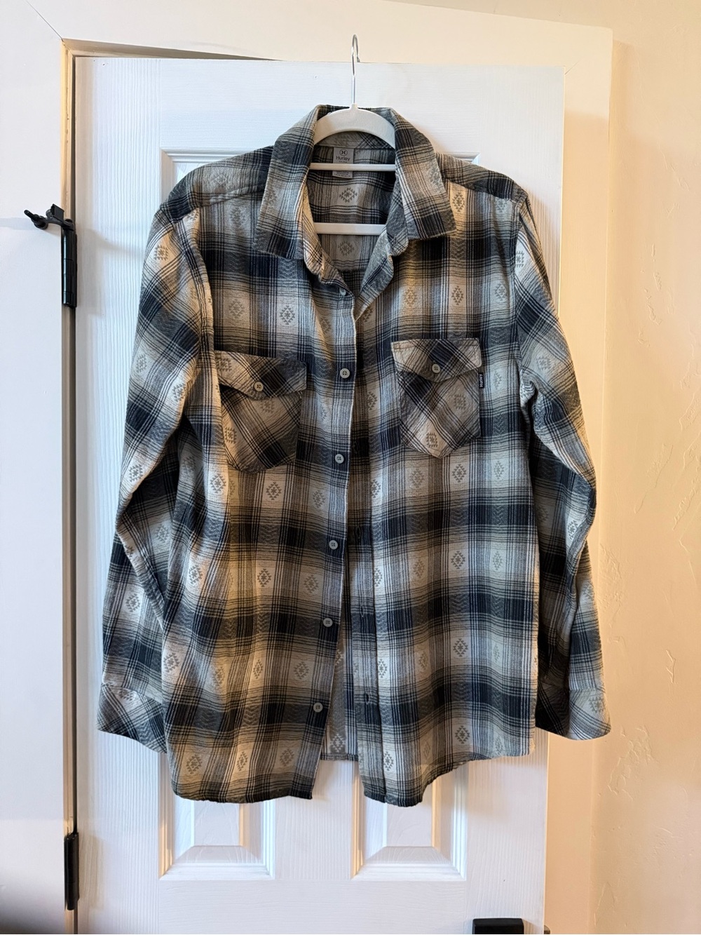 Hurley Black and Cream Plaid Button-Down Shirt